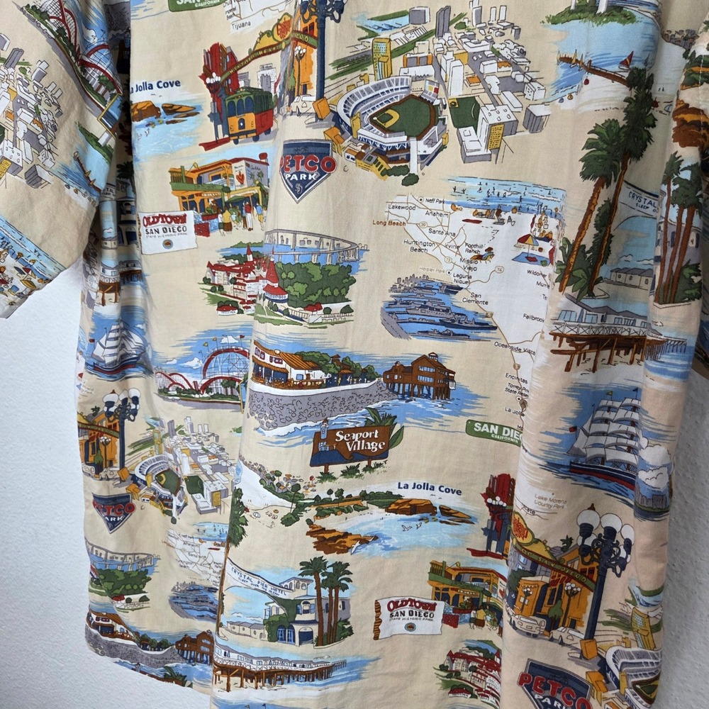Vintage San Diego Map Print Camp Shirt Novelty Coastal Vacation XL - Picture 6 of 12